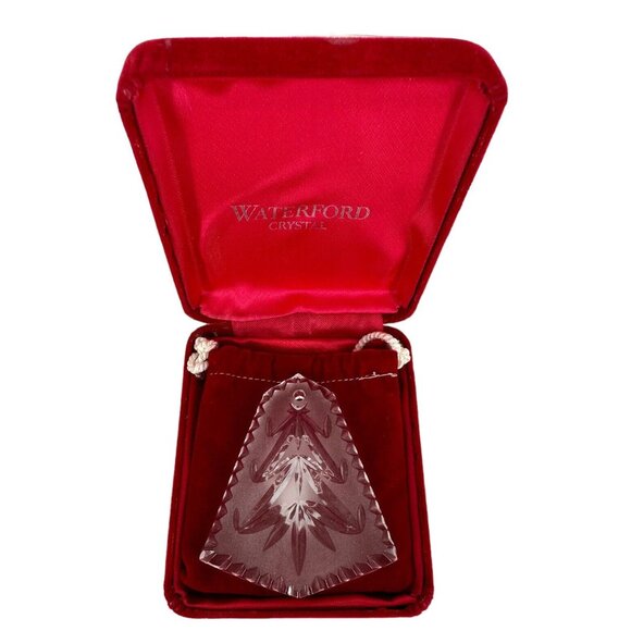 Waterford Crystal Christmas Tree Ornament Red Velvet Pouch & Box Rare Ireland - Picture 2 of 5